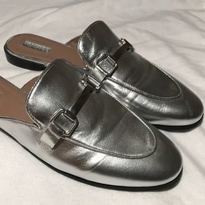 Topshop Kylie Backless Metallic Leather Mules